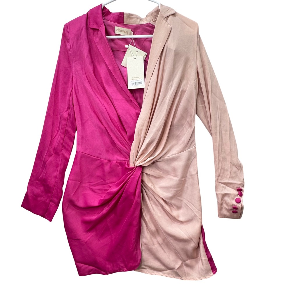 Choosy Blazer Dress Womens 2 Fuchsia Blush Two-Tone Front Twist Mini Party NEW